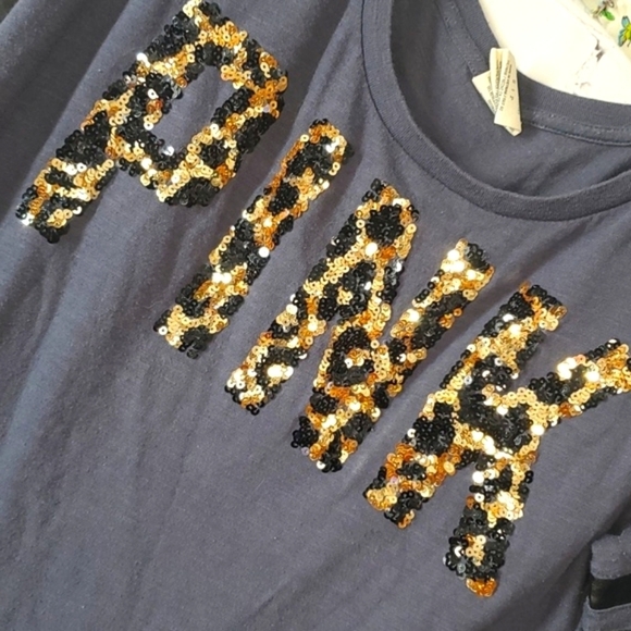 2014 Victoria's Secret PINK Logo Spellout Leopard Print Sequins Long Sleeve Sz S - Picture 9 of 15